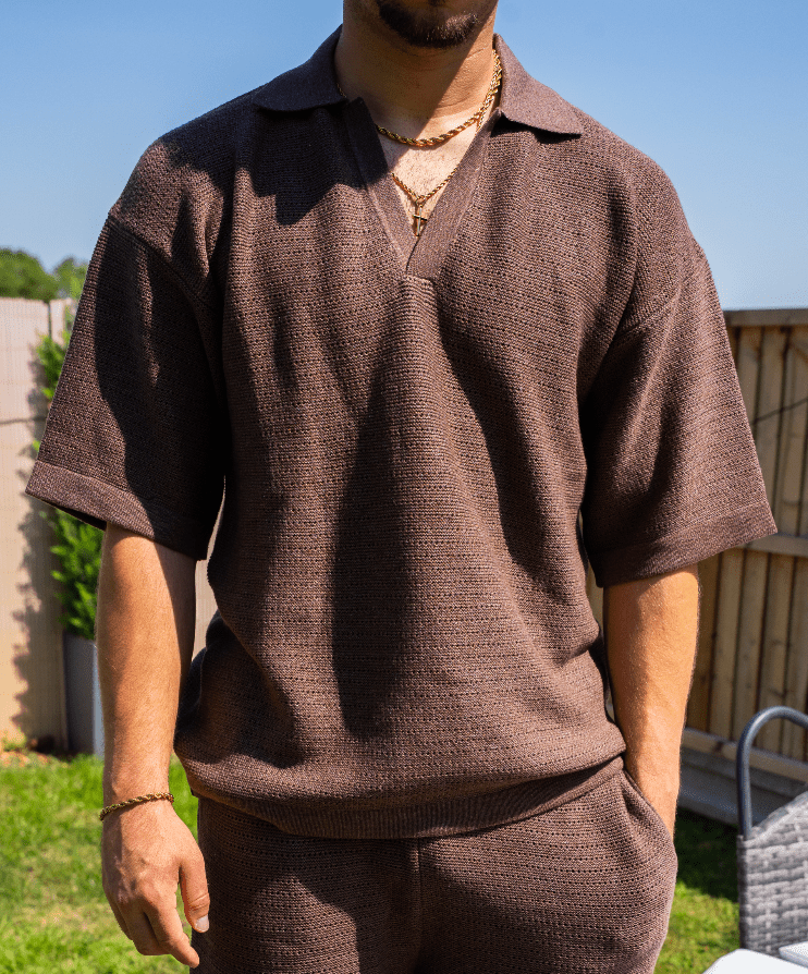 CS Cotton Oversized Polo Shirt Brown - Club Soma