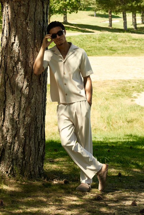 CS Twil Pleated Trousers in Ecru - Club Soma